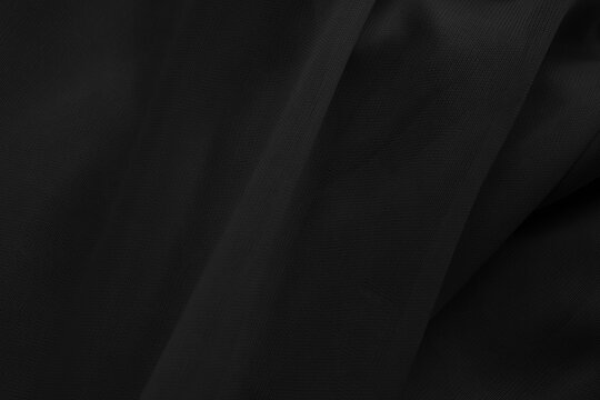 Black background texture fabric fiber crumpled grain dark cotton fine cloth pattern grunge textile canvas linen nylon grey abstract polyester material vintage, empty surface soft
