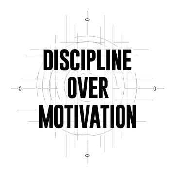 Minimalist streetwear t-shirt vector design featuring bold typography slogan discipline over motivation layered over a technical geometric engineering grid and blueprint layout line art.