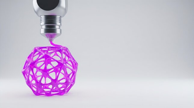 3D Printer Nozzle Extruding Magenta Shape Light Grey Copy Space