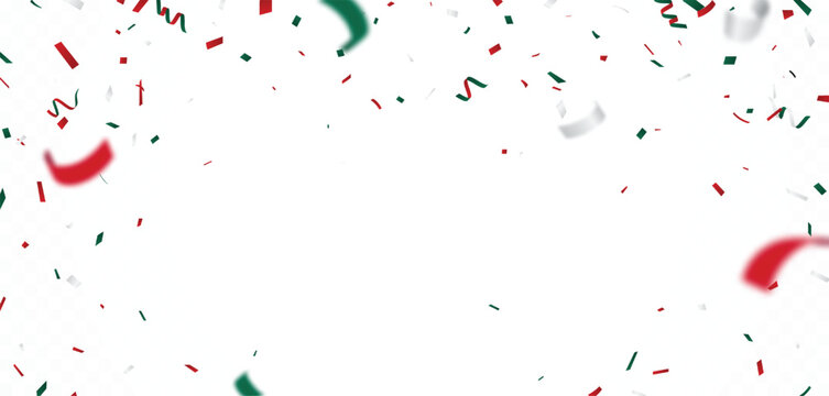 Mexican celebration confetti with flags color red, green, and white confetti 
