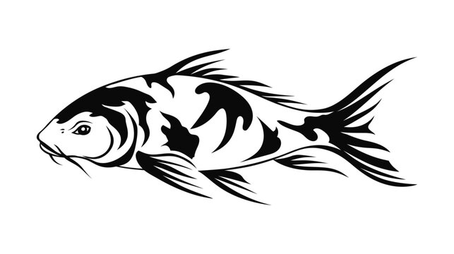 Koi fish vector illustration with black and white color scheme and detailed fins