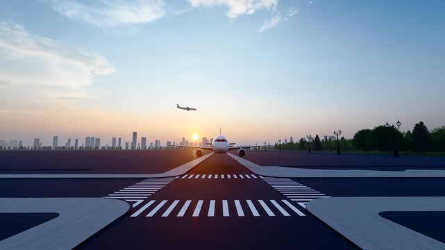 Airport passenger planes take off(3D software Lumion makes non-AI)
