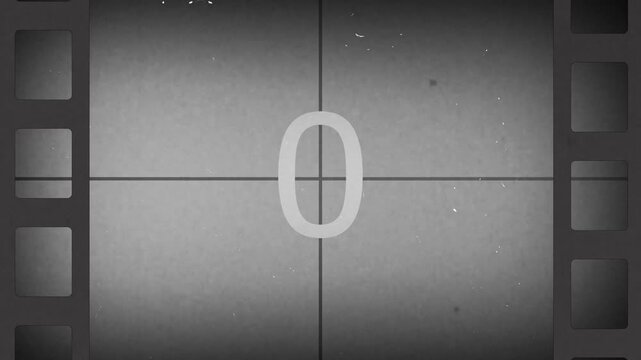 5 second old film countdown dust flicker scratches vintage movie cinema, retro project, opening old film. 4K Video