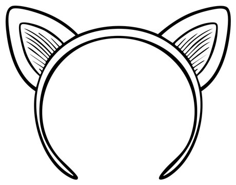 Stylized Cat Ears Headband Isolated Line Art for Crafts Halloween Accessories or Party Costume