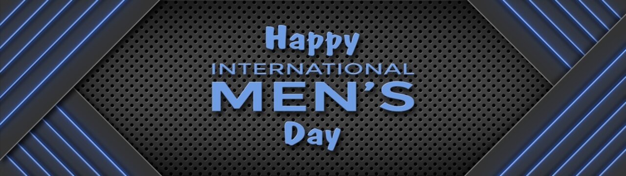 Happy international Men's Day - text on abstract carbon surface, graphic tapes - banner design graphic for Men's Day 19. November - 3D Illustration