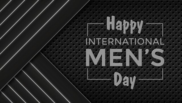 Happy international Men's Day - text on abstract carbon surface - design graphic for international men s day celebration - 3D Illustration