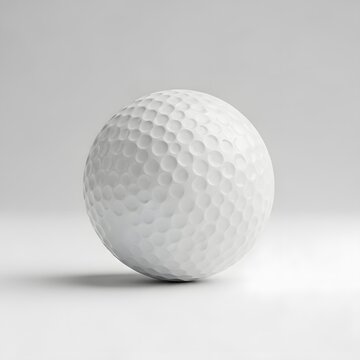 Close-up of a white golf ball with dimples on a plain background