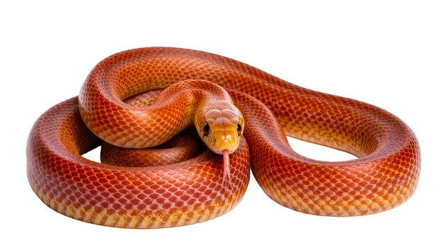 Orange corn snake coiled with tongue flicking