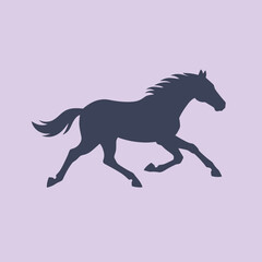 Fototapeta premium A dark silhouette of a running horse against a soft, pastel background