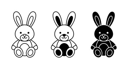 Fototapeta premium Cute Bunny Icons, Vector Set: Black and White Cartoon Rabbit Graphics for Easter and Kids