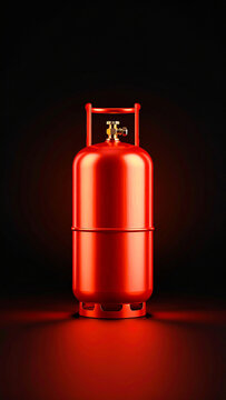 Dramatic red gas cylinder illuminated against a shadowy background showcase