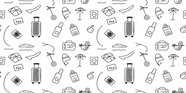 Seamless Travel Doodle Pattern Background