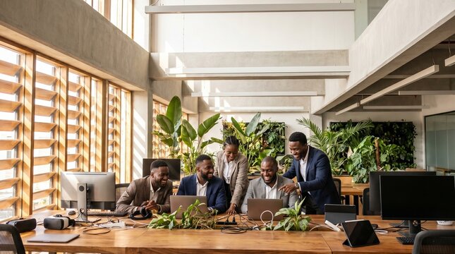 African Software Developers Collaborating in Modern Sunlit Tech Hub
