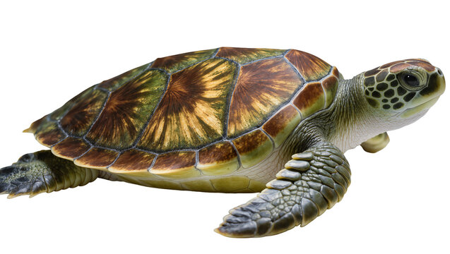 Green sea turtle with patterned shell and scaly skin