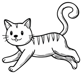 Fototapeta premium Cartoon cat illustration in black and white running playful feline design