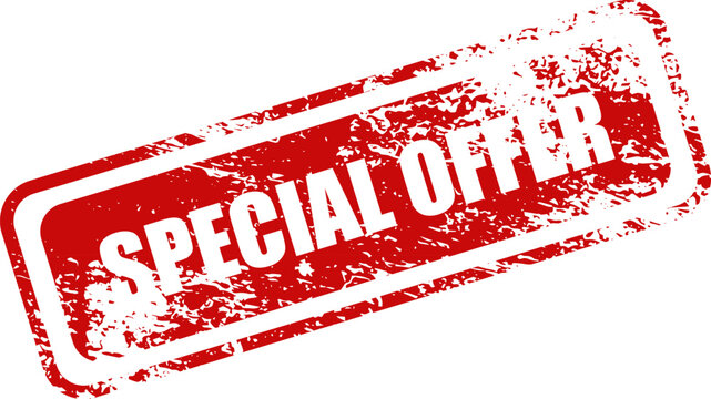 Distressed red rubber stamp with 'special offer' text isolated on white background