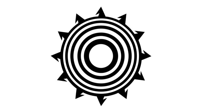 Abstract black and white concentric sunburst pattern design.