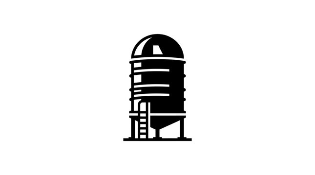 Black and white industrial storage silo illustration outline.