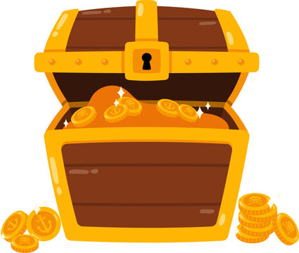 Open Pirate Treasure Chest Cartoon Illustration
