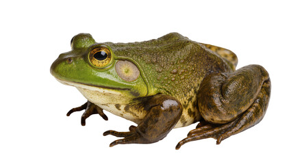 Naklejka premium Green bullfrog with yellow eyes and patterned skin