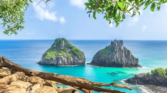 Fernando de Noronha, Brazil. View of Morro dos Dois Irmaos.