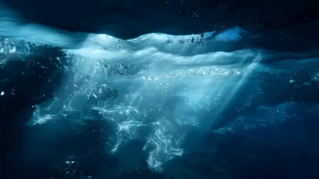Sunlight dancing through ice underwater scene in a crystal clear ocean