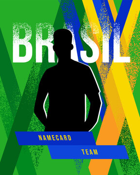 Brazil Soccer Trading Card Template with Dynamic Athlete Silhouette Vector Design