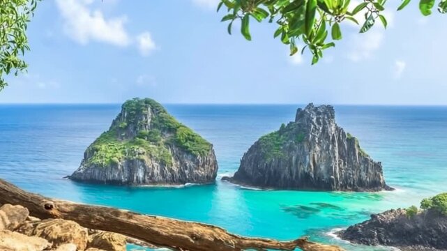 Fernando de Noronha, Brazil. View of Morro dos Dois Irmaos.