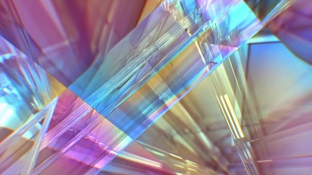 Colorful light refractions through crystal surfaces creating prism effects