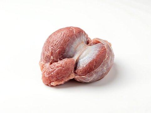 A cleaned fresh raw chicken gizzard on a white background