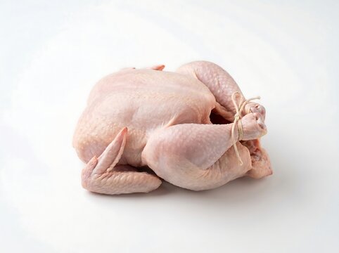 A fresh whole raw young chicken for Samgyetang on a white background