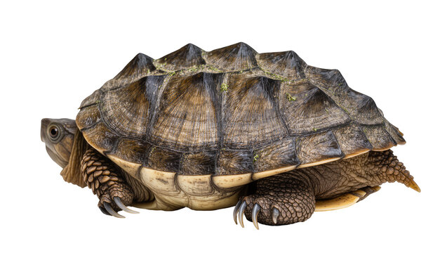 Spiny softshell turtle with rough textured shell and sharp claws