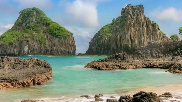 Fernando de Noronha, Brazil. View of Morro dos Dois Irmaos.