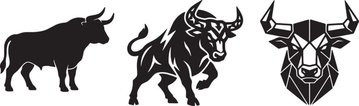 Powerful bull silhouette and geometric buffalo head vector design for ranch and livestock art.