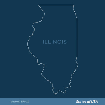 Illinois - Outline States of USA Vector Template, stroke editable Illustration Design