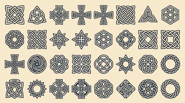 An extensive collection of intricate, black-and-white geometric tessellations and ornamental motifs, including rosettes, stars, and cross patterns.