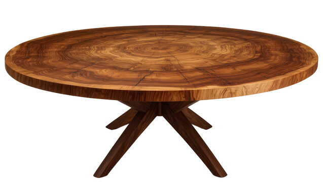 Round live edge wood slab dining table with wooden base