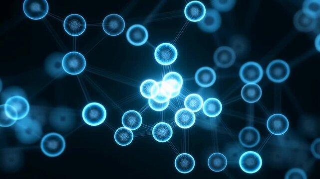 Dynamic glowing connection network in blue light with moving elements and changing patterns