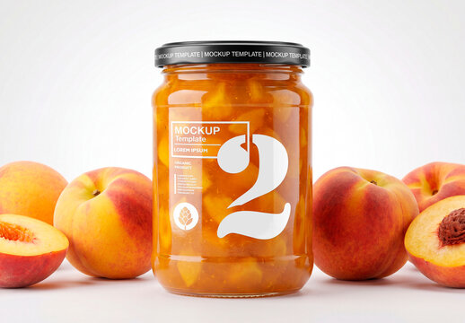 Peach jam jar packaging mockup