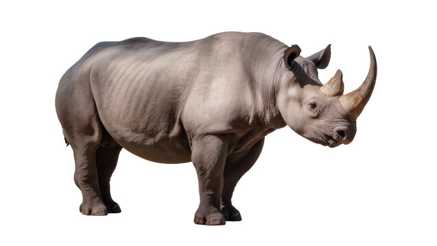 Black rhinoceros with two horns and thick grey skin
