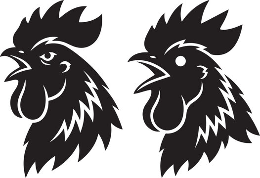 Silhouette black vector rooster head crowing with silhouette illustration background isolated cockerel creative
