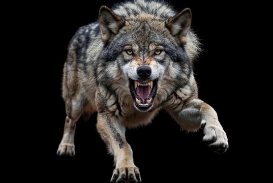Angry gray wolf portrait