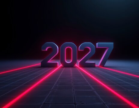 Futuristic Number Display with Glowing Lights and Laser Lines