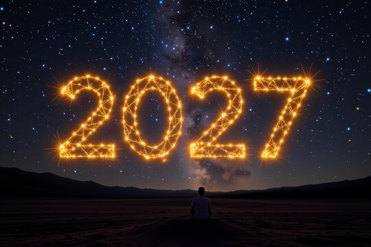 2027 Stargazing Beneath Sparkling Numbers Night Sky