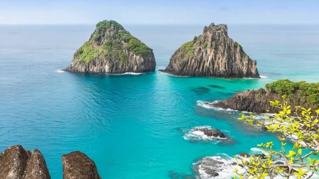 Fernando de Noronha, Brazil. View of Morro dos Dois Irmaos.