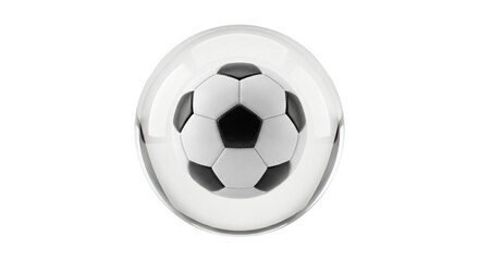 Fototapeta premium Soccer ball suspended inside clear glass sphere bubble