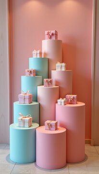 Pastel Gift Display with Elegant Soft Pink Backdrop