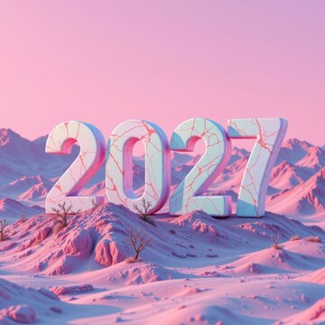 2027 Cracked Year Icy Mountain Sunrise Scene