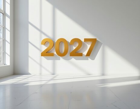 Modern Minimalist Interior with Golden Year Display