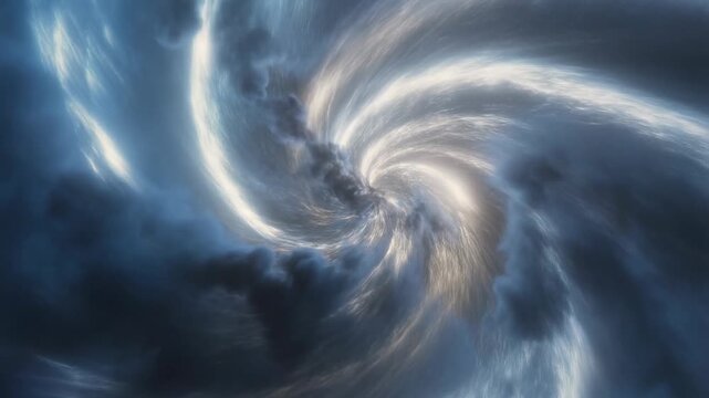Dynamic swirling motion of ethereal blue clouds creating a mesmerizing vortex effect